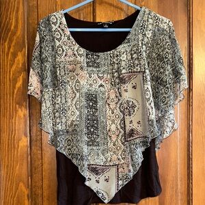 Indigo Asymmetrical Black and White Flutter Sleeve Blouse